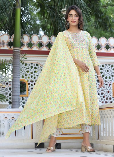 Viscose Yellow Embroidered Anarkali Salwar Kameez