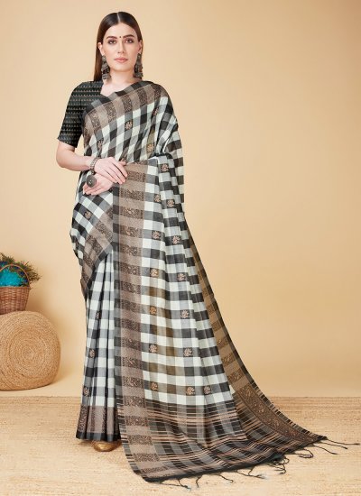 Vivacious Cotton Silk Black and White Weaving Casual Saree