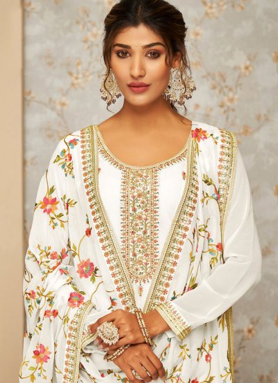 Vivacious White Embroidered Salwar Suit