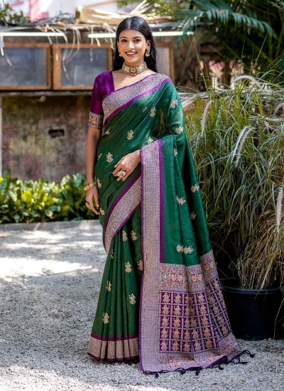 Vivid Woven Green Designer Saree