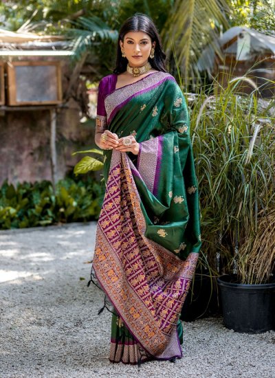 Vivid Woven Green Designer Saree