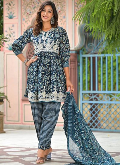 Voluptuous Blue Embroidered Salwar Suit