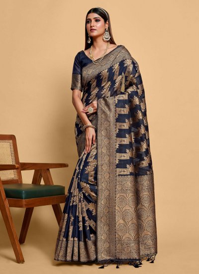 Weaving Banarasi Silk Designer Saree in Navy Blue