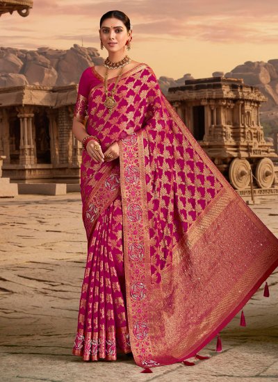Weaving Georgette Classic Saree in Pink