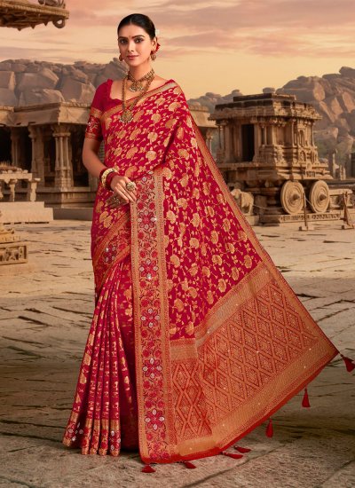 Weaving Georgette Contemporary Style Saree in Red