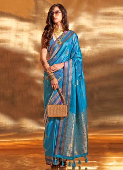 Weaving Handloom silk Trendy Saree in Blue