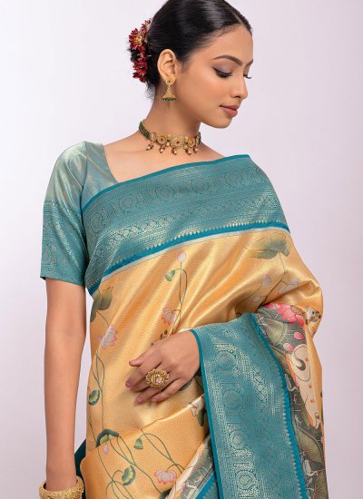 Weaving Kanjivaram Silk Trendy Saree in Mustard