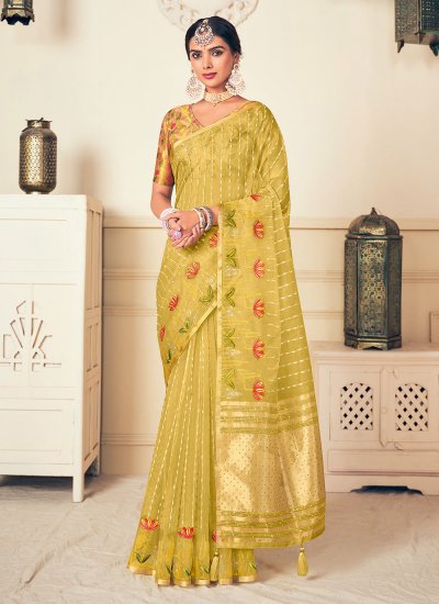 Whimsical Embroidered Green Silk Trendy Saree