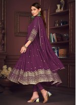 Whimsical Purple Embroidered Georgette Trendy Salwar Kameez