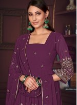 Whimsical Purple Embroidered Georgette Trendy Salwar Kameez