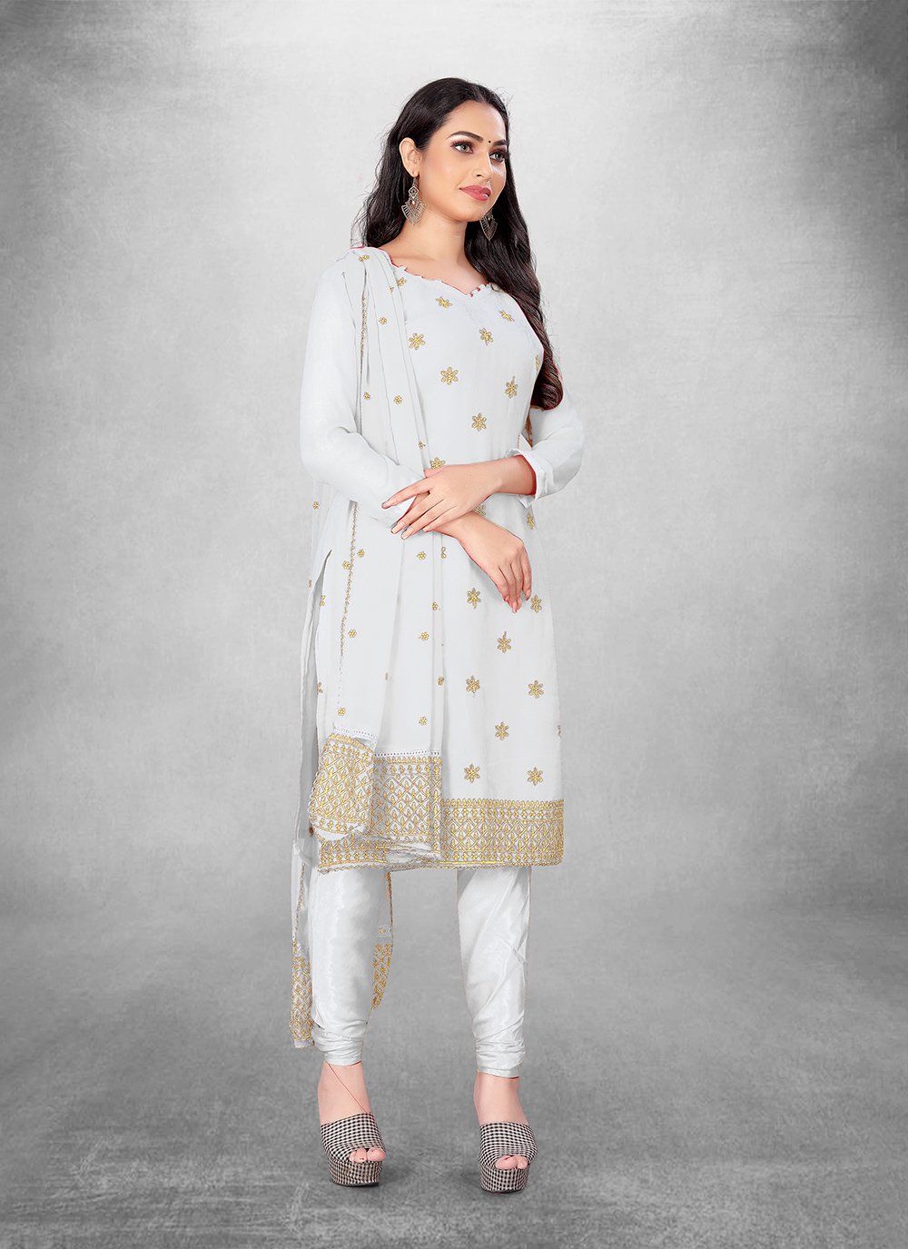 Cream Heavy Georgette Chudidar Salwar Suits main image 1