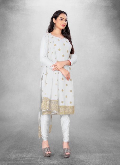 White Embroidered Georgette Churidar Salwar Suit
