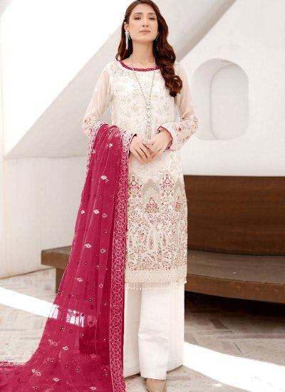 White Embroidered Pakistani Suit - White Embroidered Pakistani Suit -