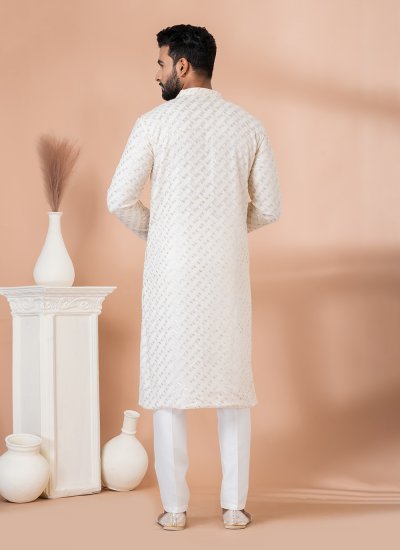 White Georgette Sequins Kurta Pyjama