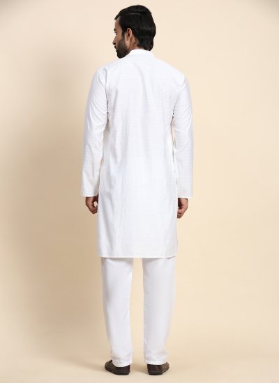 
                            White Plain Kurta Pyjama