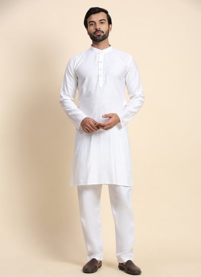 White Plain Kurta Pyjama