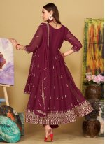 Wine Embroidered Georgette Trendy Salwar Suit