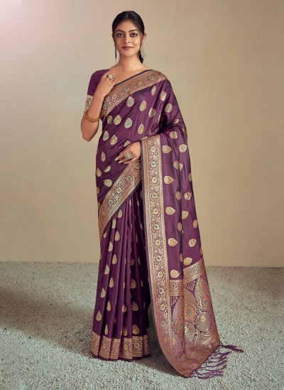 Winsome Silk Purple Weaving Classic Designer Saree