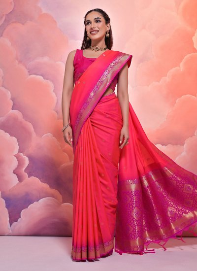 Wonderous Pink Silk Contemporary Saree