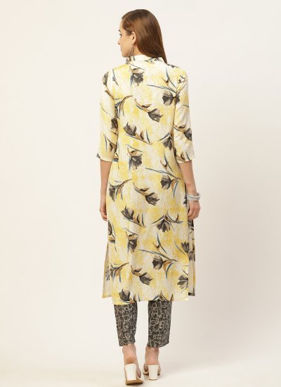 Wonderous Printed Yellow Pant Style Suit
