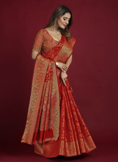 Woven Banarasi Silk Classic Saree in Red