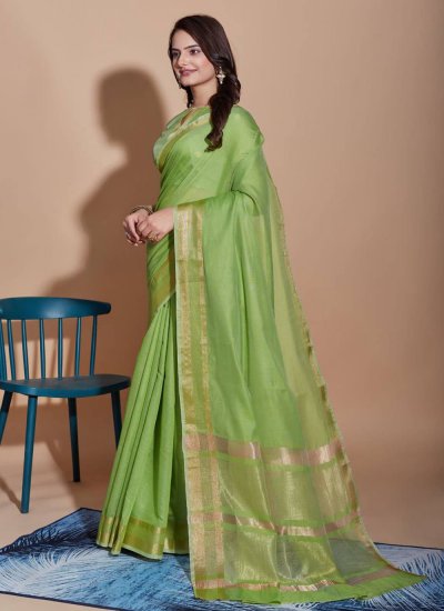 Woven Cotton Classic Saree in Green