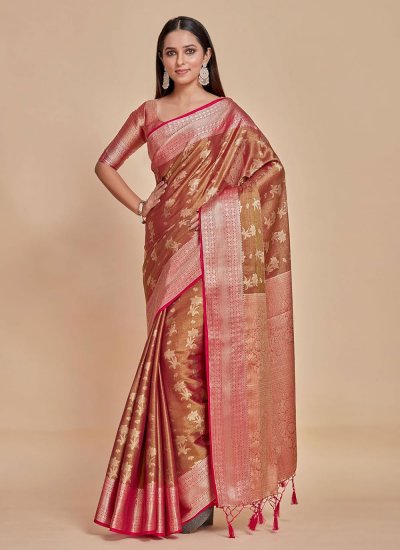 Woven Kanjivaram Silk Classic Saree in Brown