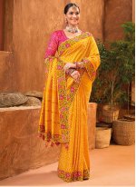 Yellow Banarasi Silk Cutdana Trendy Saree