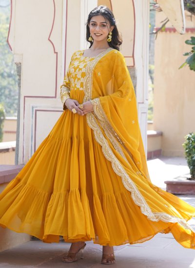 Yellow Embroidered Trendy Gown