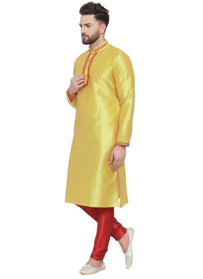 Yellow Festival Dupion Silk Kurta Pyjama