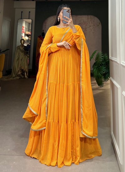 Yellow Georgette Festival Trendy Gown