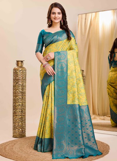 Yellow Jacquard Work Kanjivaram Silk Trendy Saree