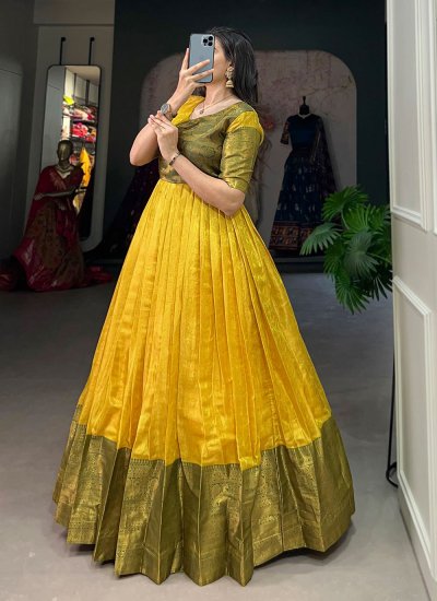 Yellow Kanjivaram Silk Trendy Gown