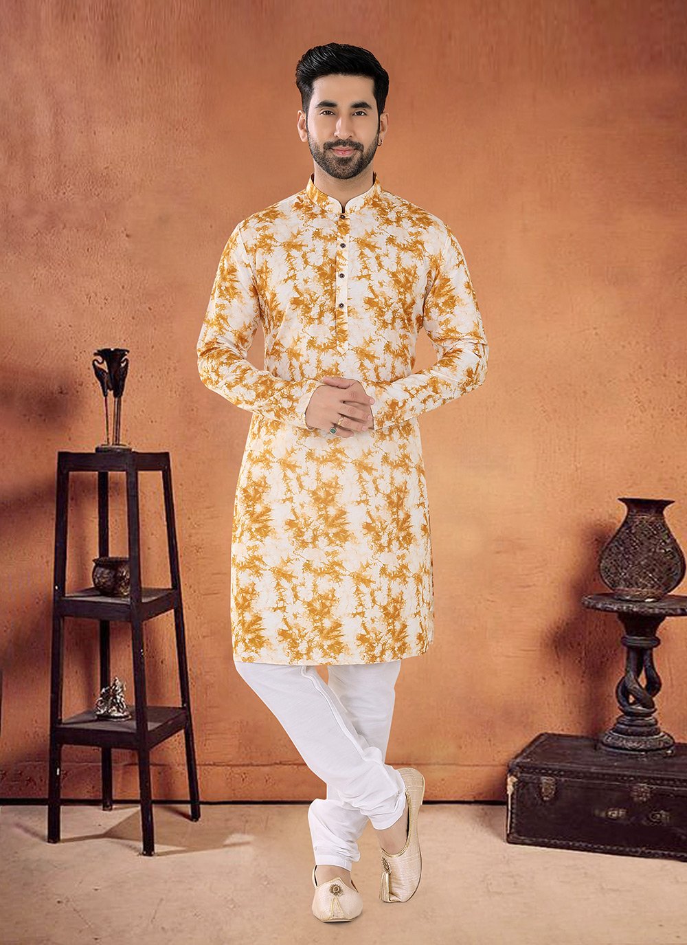Yellow Printed Kurta Pyjama