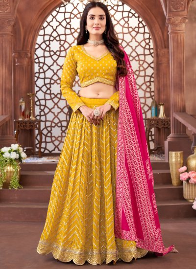 Latest Yellow Chanderi Cotton Lehenga Work : Printed With Foil Bollywood designer Lehenga shops Chaniya Choli