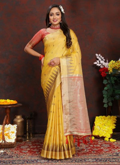 Yellow Weaving Katan Silk Saree