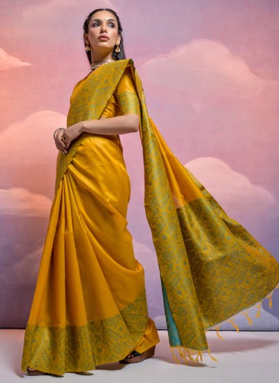 Yellow Woven Ceremonial Designer Saree
