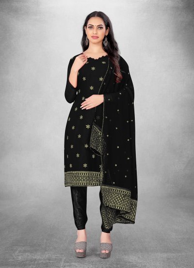 Zari Georgette Churidar Salwar Suit in Black
