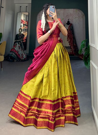 Zari Jacquard Silk Designer Lehenga Choli in Yellow