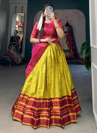 Zari Jacquard Silk Designer Lehenga Choli in Yellow