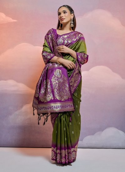Zari Silk Designer Saree in Green