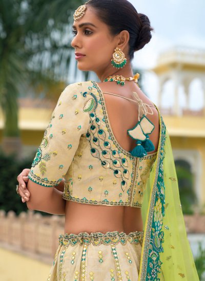 Zari Silk Lehenga Choli in Cream and Green
