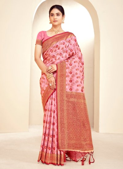 Zari Silk Traditional Saree in Pink