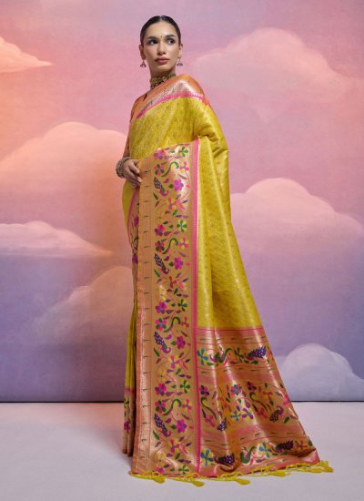 Zari Silk Trendy Saree in Yellow