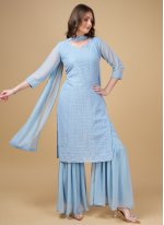 Zesty Embroidered Blue Georgette Salwar Suit