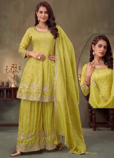 Alluring Green Trendy Palazzo Salwar Kameez