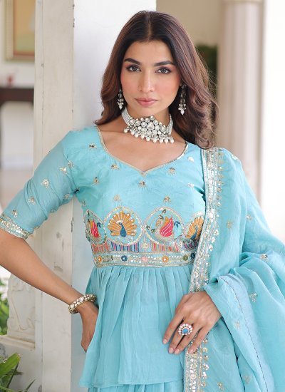 
                            Angelic Embroidered Aqua Blue Crush A Line Lehenga Choli