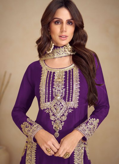 
                            Appealing Chinon Purple Sequins Readymade Salwar Suit
