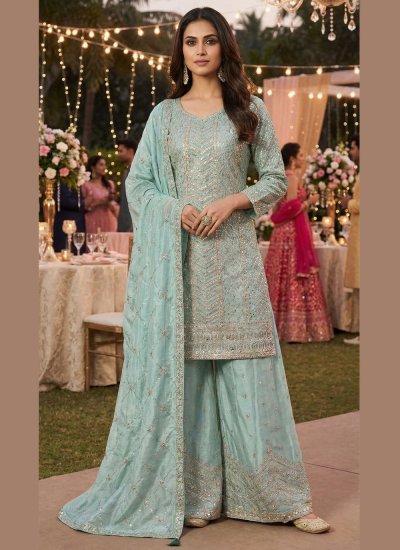 Aqua Blue Color Trendy Salwar Kameez