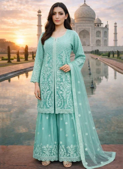 Aqua Blue Festival Net Salwar Kameez